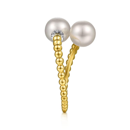 14K White-Yellow Gold Diamond and Pearl Bujukan Bypass Ring