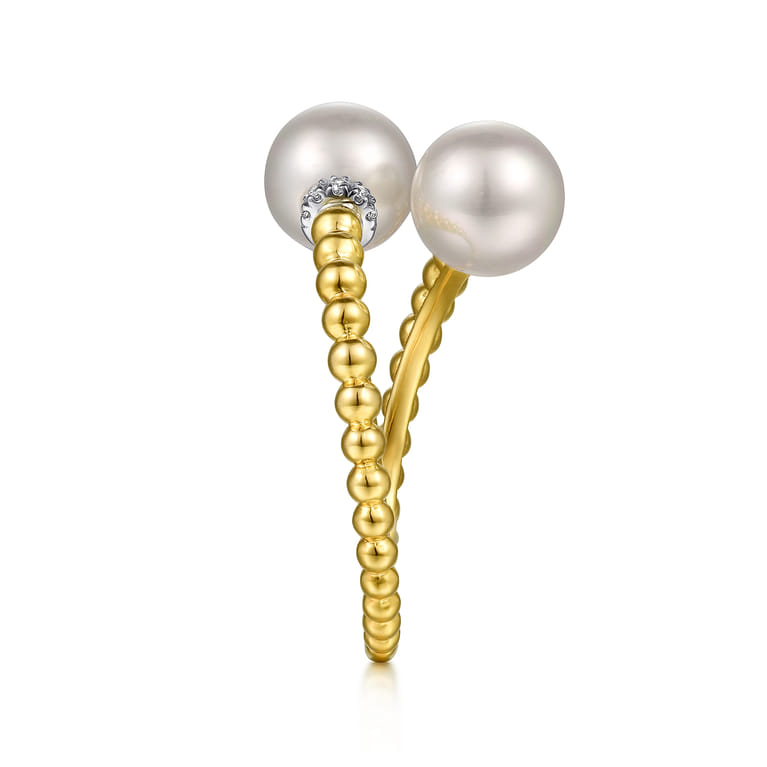 14K White-Yellow Gold Diamond and Pearl Bujukan Bypass Ring - 0.05 ct - Shot 4