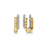 14K White  Yellow Gold Diamond and Pyramid Double Row Huggie Earrings - 0.2 ct