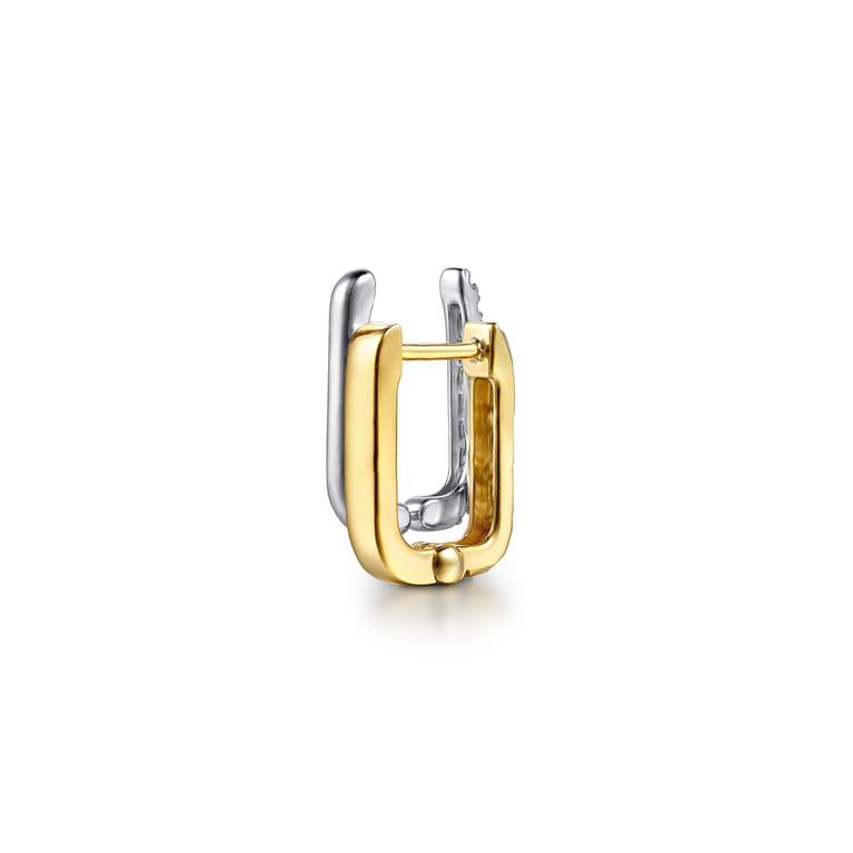 14K White  Yellow Gold Diamond and Pyramid Double Row Huggie Earrings - 0.2 ct - Shot 2