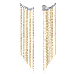 14K White Yellow Gold Diamond and Tassel Stud Earrings