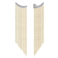 14K White Yellow Gold Diamond and Tassel Stud Earrings
