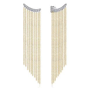 14K White Yellow Gold Diamond and Tassel Stud Earrings