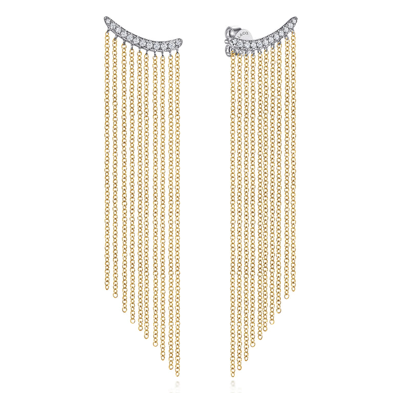 14K White Yellow Gold Diamond and Tassel Stud Earrings - 0.22 ct - Shot 1