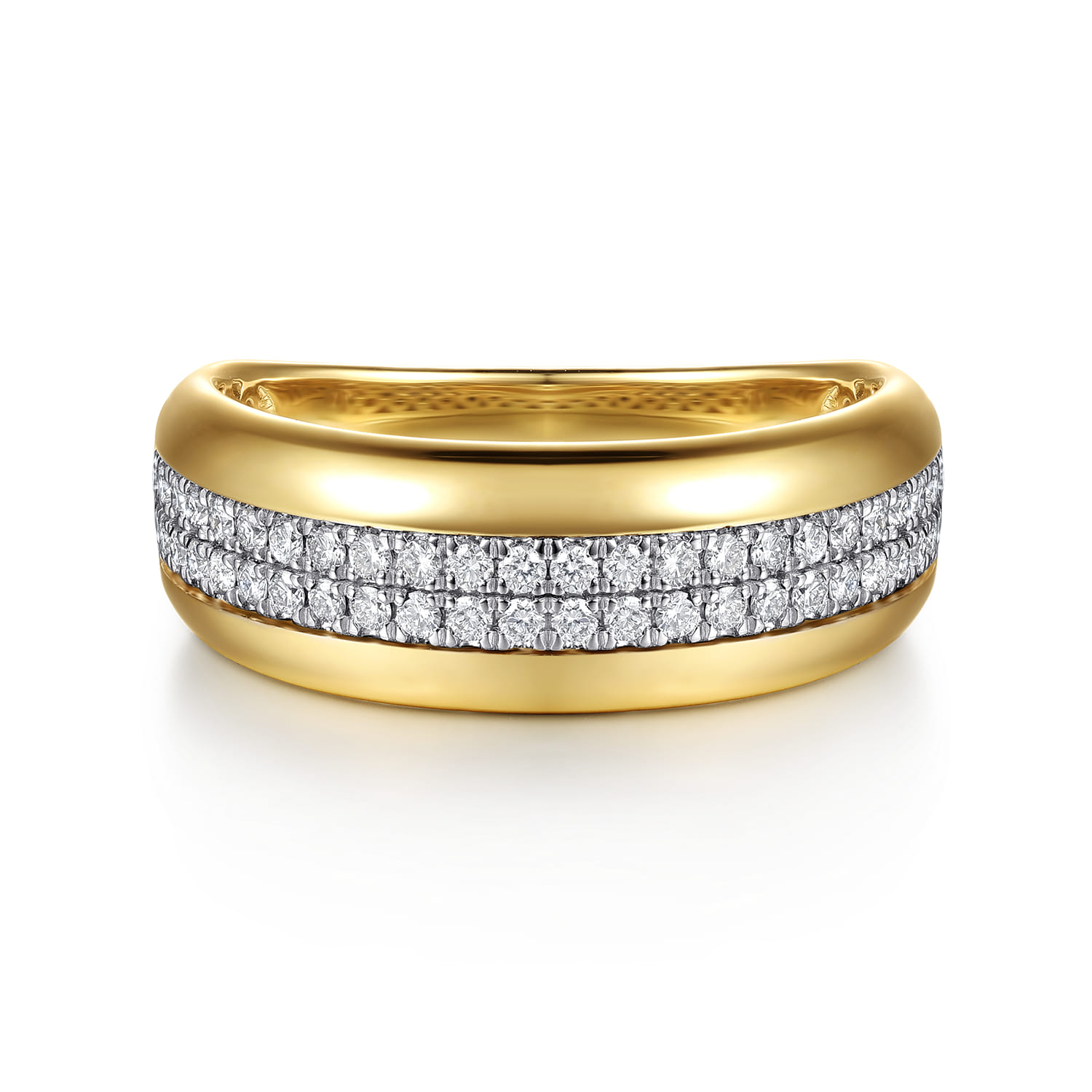 14K White Yellow Gold Double Row Diamond Wide Band Ring - 0.3 ct - Shot 1