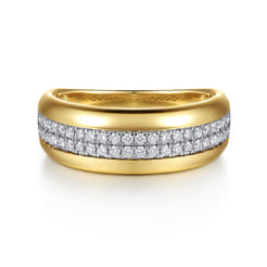 14K White Yellow Gold Double Row Diamond Wide Band Ring