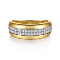 14K White Yellow Gold Double Row Diamond Wide Band Ring