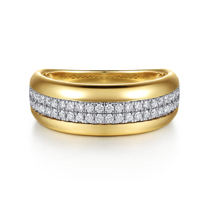 14K White Yellow Gold Double Row Diamond Wide Band Ring