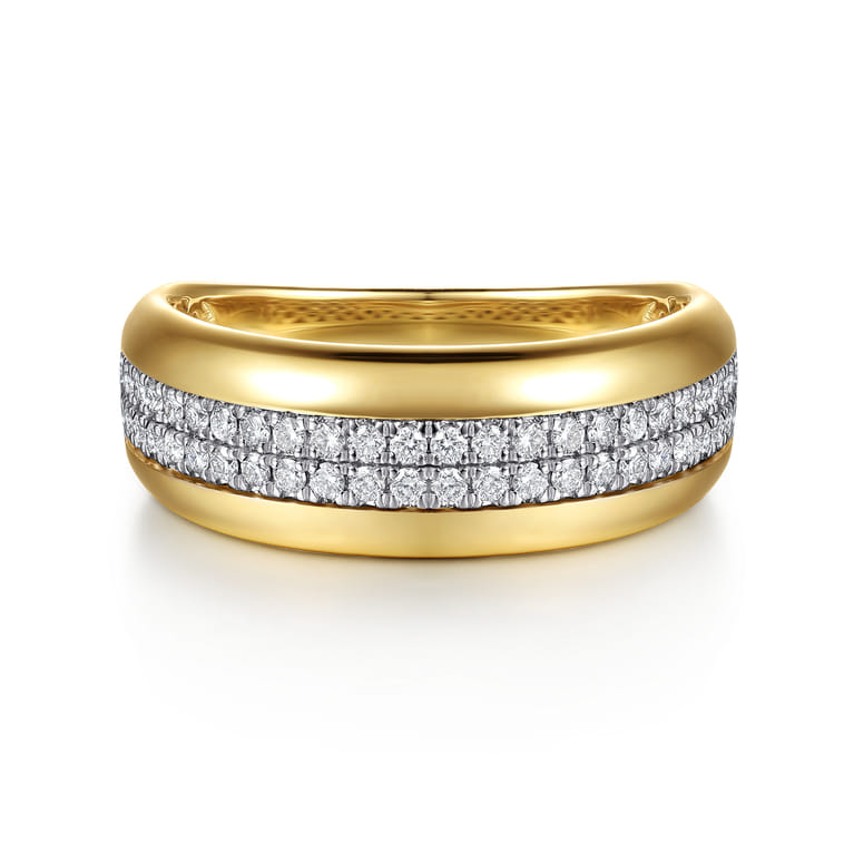 14K White Yellow Gold Double Row Diamond Wide Band Ring - 0.3 ct - Shot 1