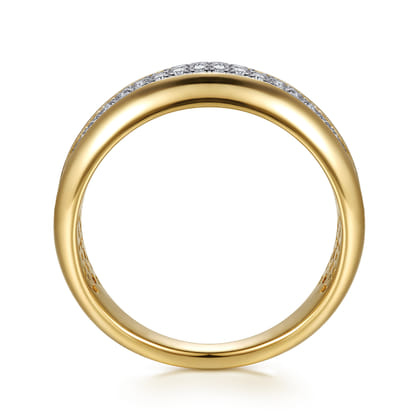 14K White Yellow Gold Double Row Diamond Wide Band Ring