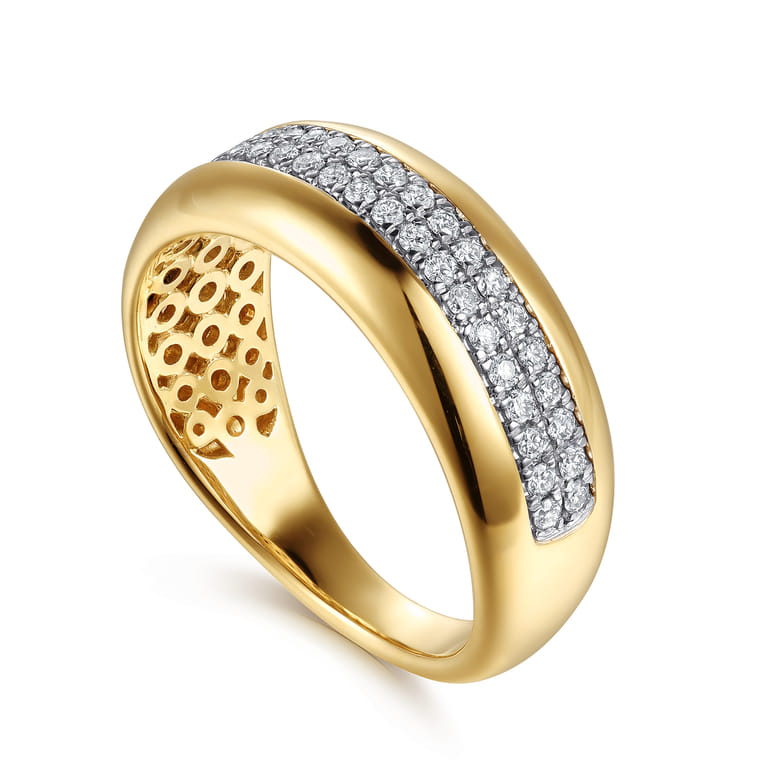 14K White Yellow Gold Double Row Diamond Wide Band Ring - 0.3 ct - Shot 3