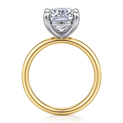 14K White-Yellow Gold Elongated Cushion Solitaire Diamond Engagement Ring