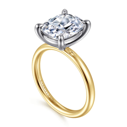 14K White-Yellow Gold Elongated Cushion Solitaire Diamond Engagement Ring