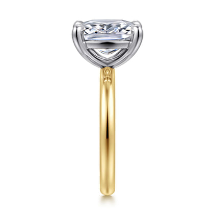 14K White-Yellow Gold Elongated Cushion Solitaire Diamond Engagement Ring