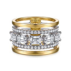 14K White & Yellow Gold Emerald Cut Diamond Easy Stackable Ring