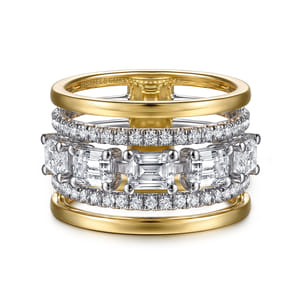 14K White  Yellow Gold Emerald Cut Diamond Easy Stackable Ring