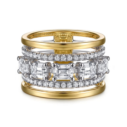 14K White  Yellow Gold Emerald Cut Diamond Easy Stackable Ring