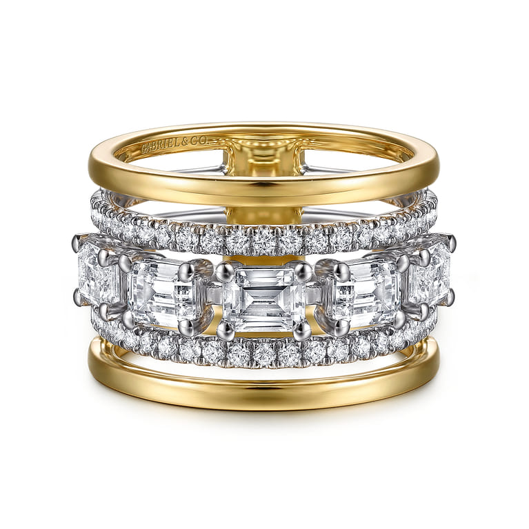 14K White  Yellow Gold Emerald Cut Diamond Easy Stackable Ring - 1.9 ct - Shot 1