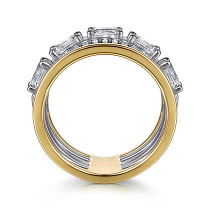 14K White  Yellow Gold Emerald Cut Diamond Easy Stackable Ring