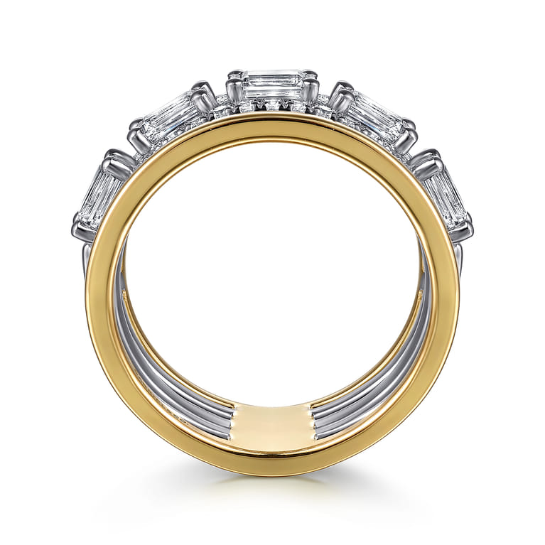 14K White  Yellow Gold Emerald Cut Diamond Easy Stackable Ring - 1.9 ct - Shot 2