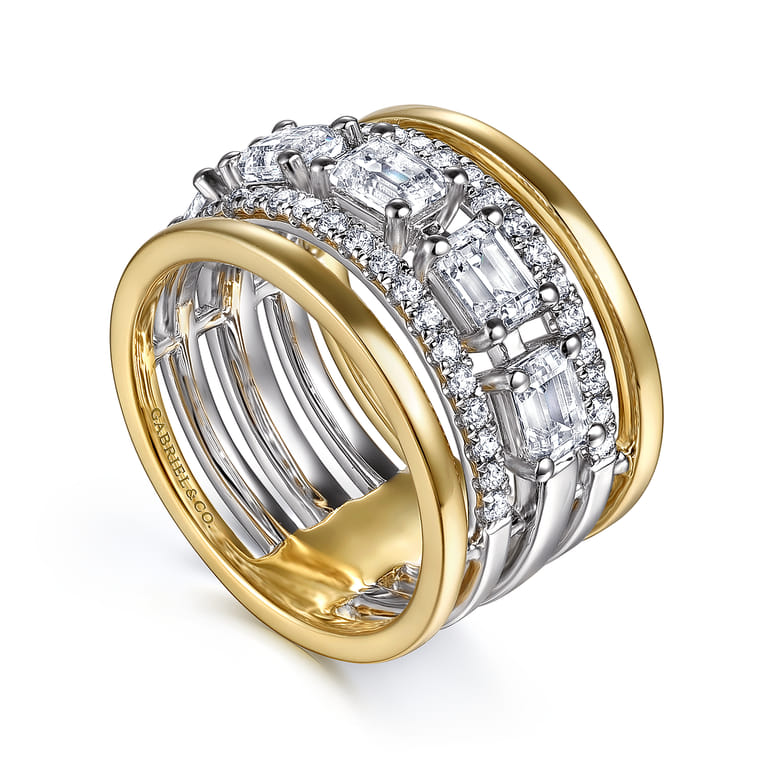 14K White  Yellow Gold Emerald Cut Diamond Easy Stackable Ring - 1.9 ct - Shot 3