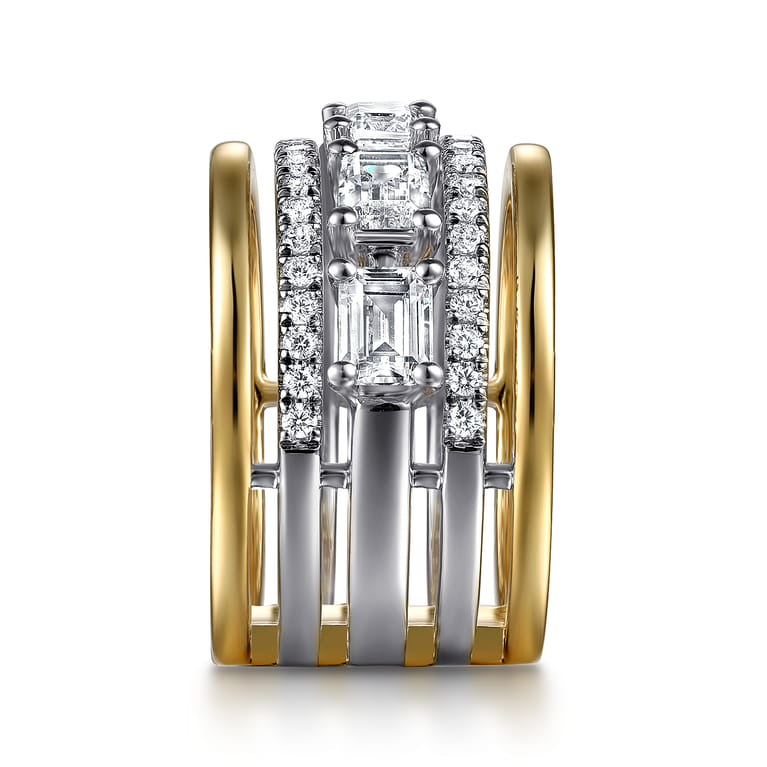 14K White  Yellow Gold Emerald Cut Diamond Easy Stackable Ring - 1.9 ct - Shot 4