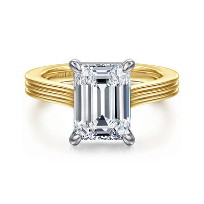 14K White-Yellow Gold Emerald Cut Solitaire Diamond Engagement Ring