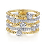 14K White-Yellow Gold Five Row Bujukan Ball and Diamond Station Ring - 0.6 ct