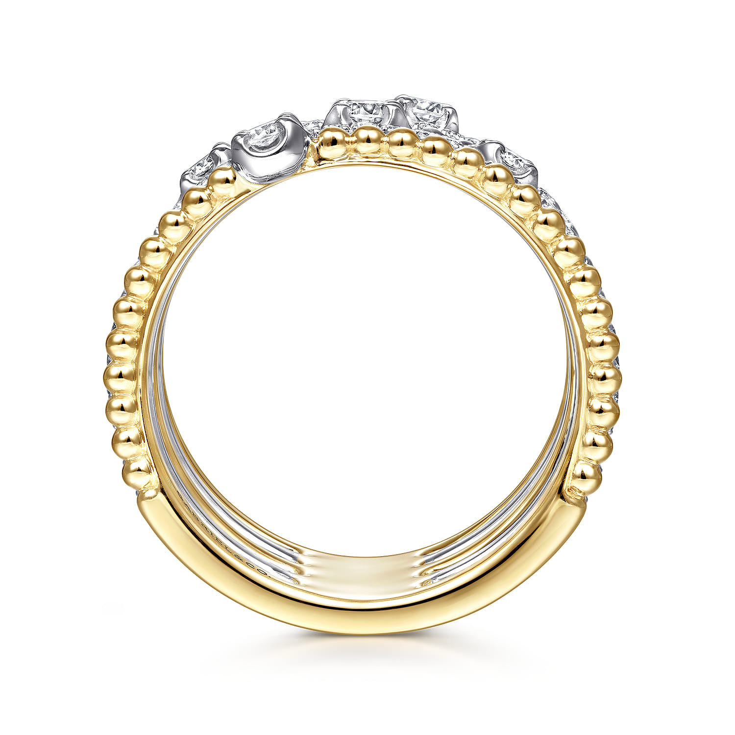 14K White-Yellow Gold Five Row Bujukan Ball and Diamond Station Ring - 0.6 ct - Shot 2