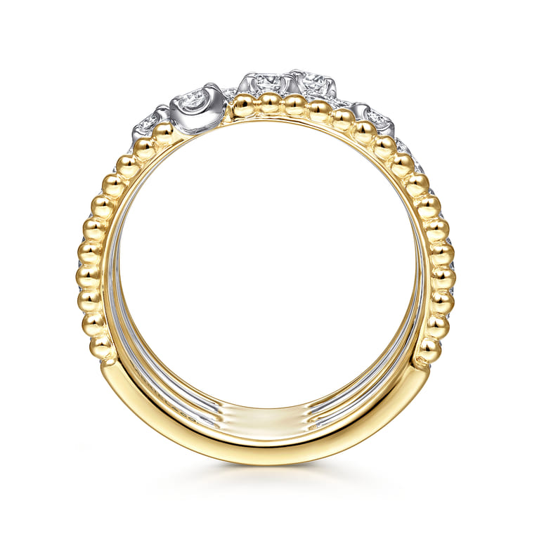 14K White-Yellow Gold Five Row Bujukan Ball and Diamond Station Ring - 0.6 ct - Shot 2