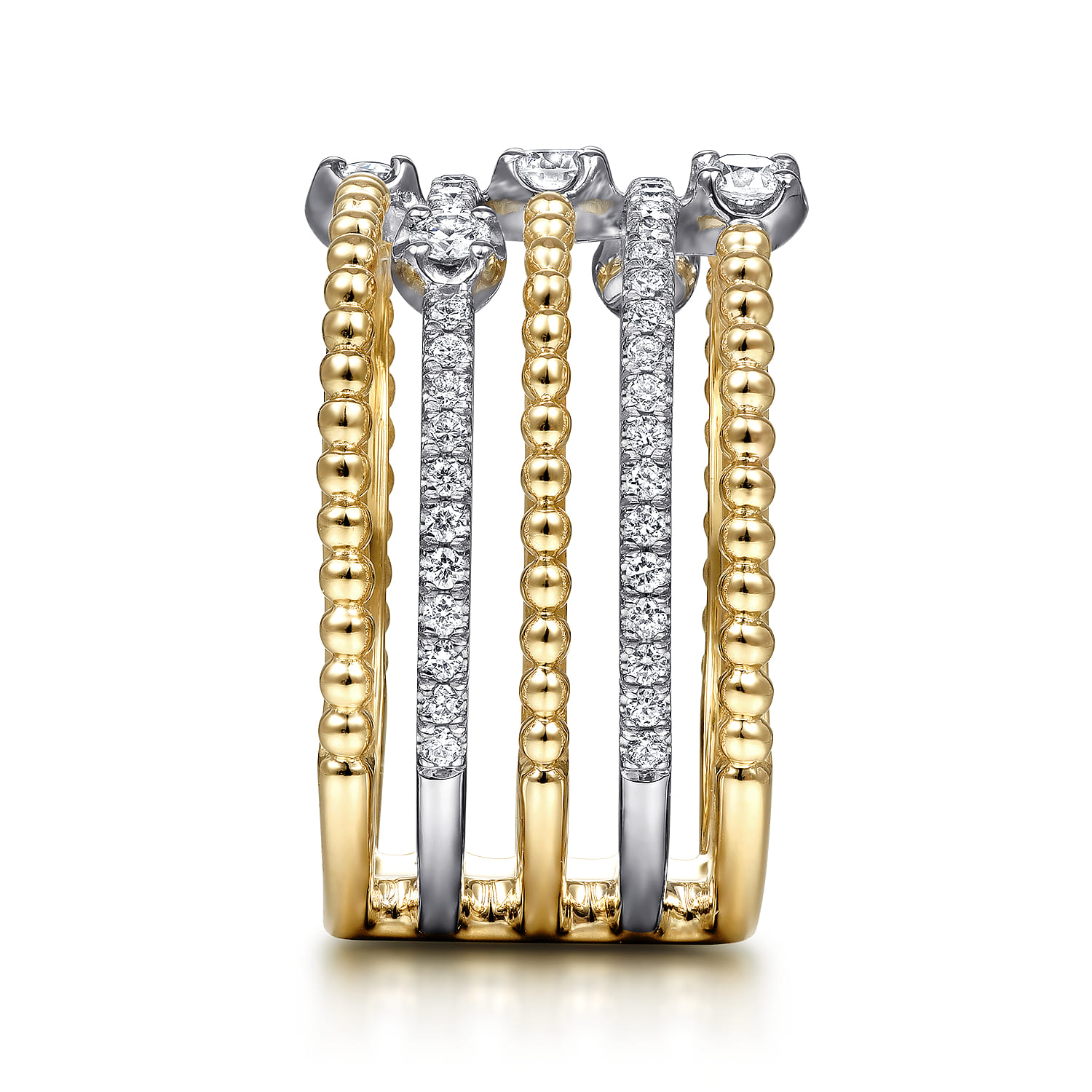 14K White-Yellow Gold Five Row Bujukan Ball and Diamond Station Ring - 0.6 ct - Shot 4