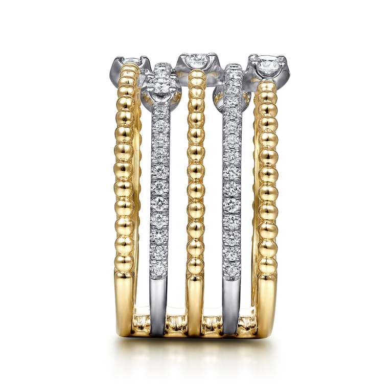 14K White-Yellow Gold Five Row Bujukan Ball and Diamond Station Ring - 0.6 ct - Shot 4
