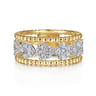 14K White-Yellow Gold Floral Diamond Clusters and Bujukan Bead Ring - 0.4 ct