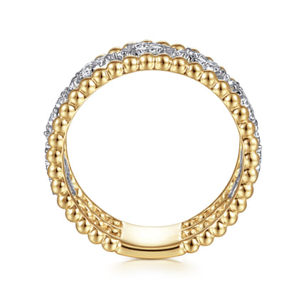 14K White-Yellow Gold Floral Diamond Clusters and Bujukan Bead Ring