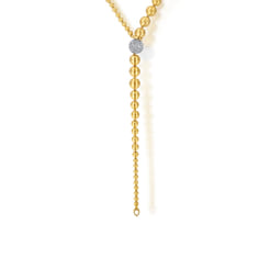 14K White  Yellow Gold Graduating Bujukan Beads and Diamond Y Necklace