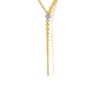 14K White  Yellow Gold Graduating Bujukan Beads and Diamond Y Necklace