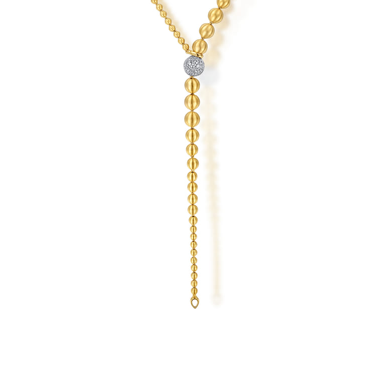 14K White  Yellow Gold Graduating Bujukan Beads and Diamond Y Necklace - 2.35 ct - Shot 1