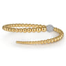 14K White  Yellow Gold Graduating Bujukan Beads and Pave Diamond Split Bangle Bracelet - 0.6 ct
