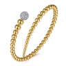 14K White  Yellow Gold Graduating Bujukan Beads and Pave Diamond Split Bangle Bracelet - 0.6 ct