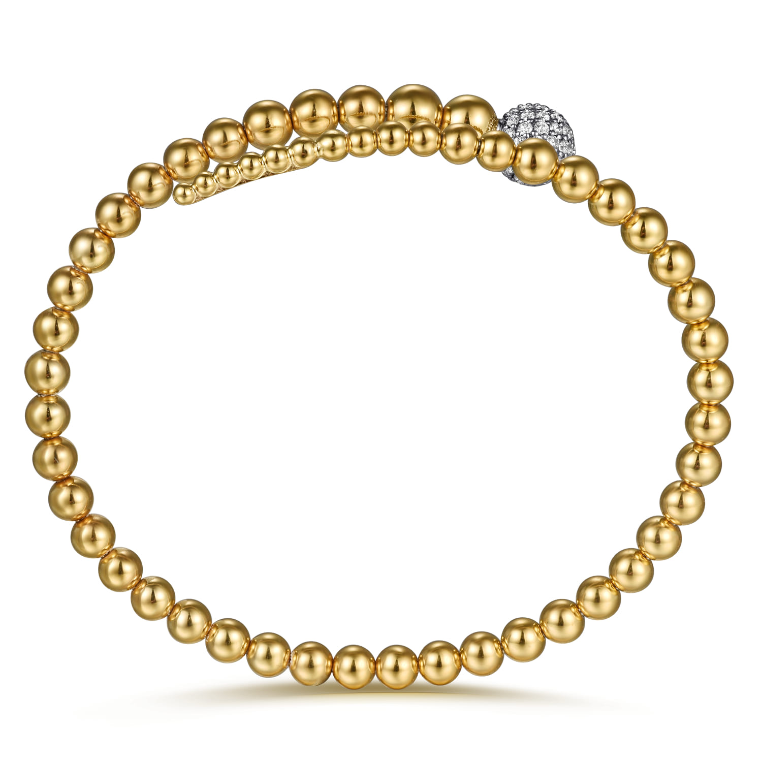 14K White  Yellow Gold Graduating Bujukan Beads and Pave Diamond Split Bangle Bracelet - 0.6 ct - Shot 3