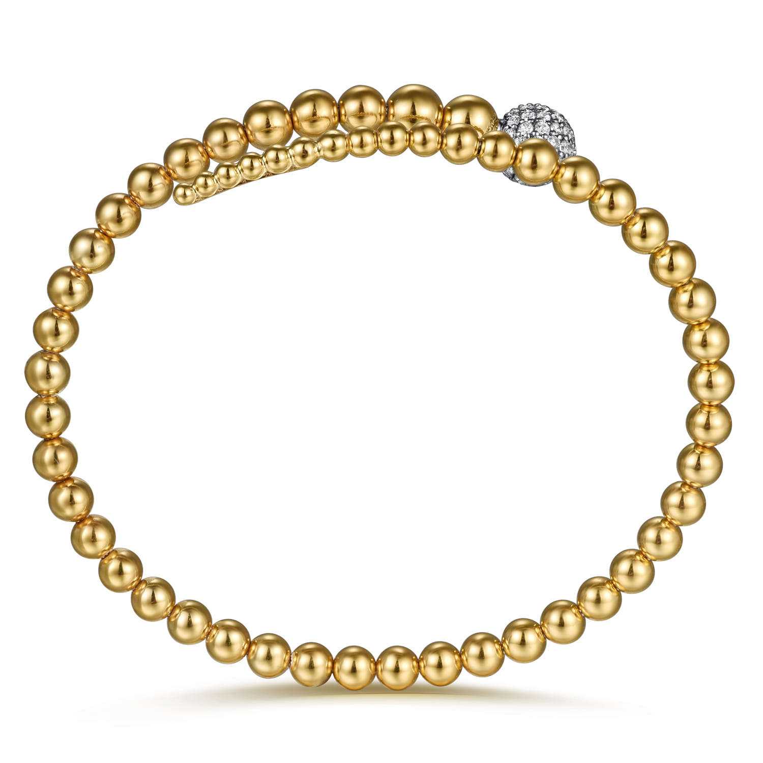 14K White  Yellow Gold Graduating Bujukan Beads and Pave Diamond Split Bangle Bracelet - 0.6 ct - Shot 3