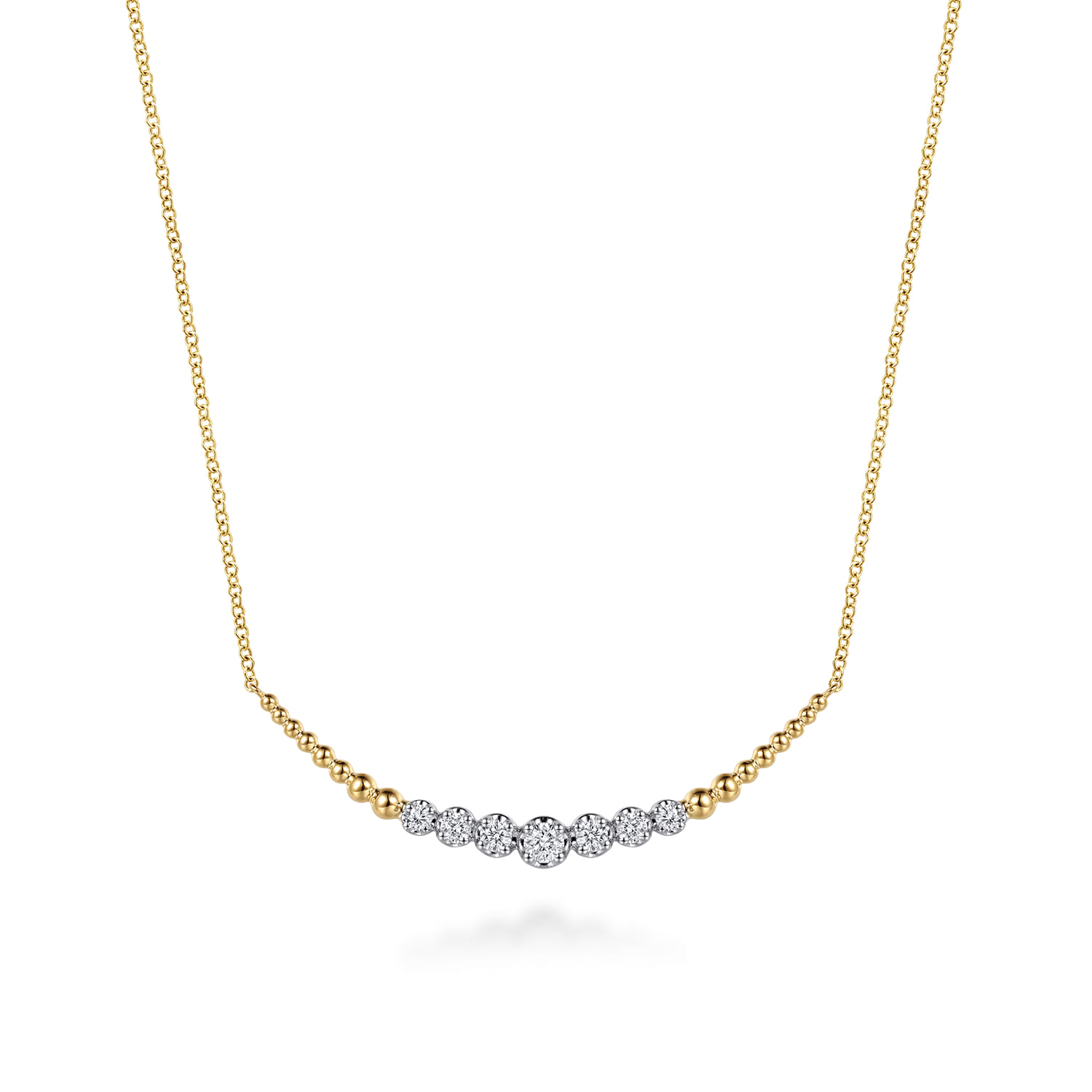 14K White  Yellow Gold Graduating Bujukan and Diamond Bar Necklace - 0.35 ct - Shot 1