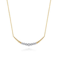 14K White  Yellow Gold Graduating Bujukan and Diamond Bar Necklace