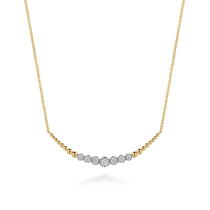 14K White  Yellow Gold Graduating Bujukan and Diamond Bar Necklace