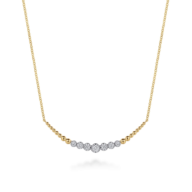 14K White  Yellow Gold Graduating Bujukan and Diamond Bar Necklace - 0.35 ct - Shot 1