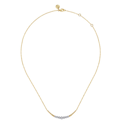 14K White  Yellow Gold Graduating Bujukan and Diamond Bar Necklace