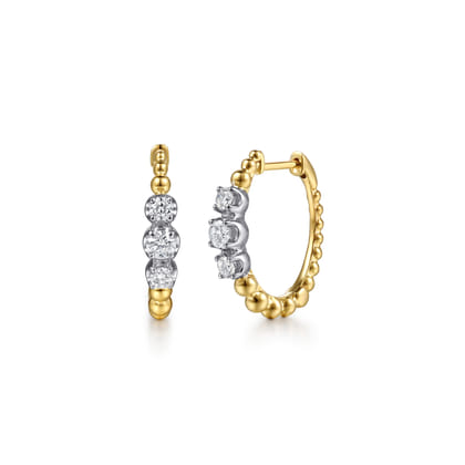 14K White Yellow Gold Graduating Bujukan and Diamond Classic Hoop Earrings