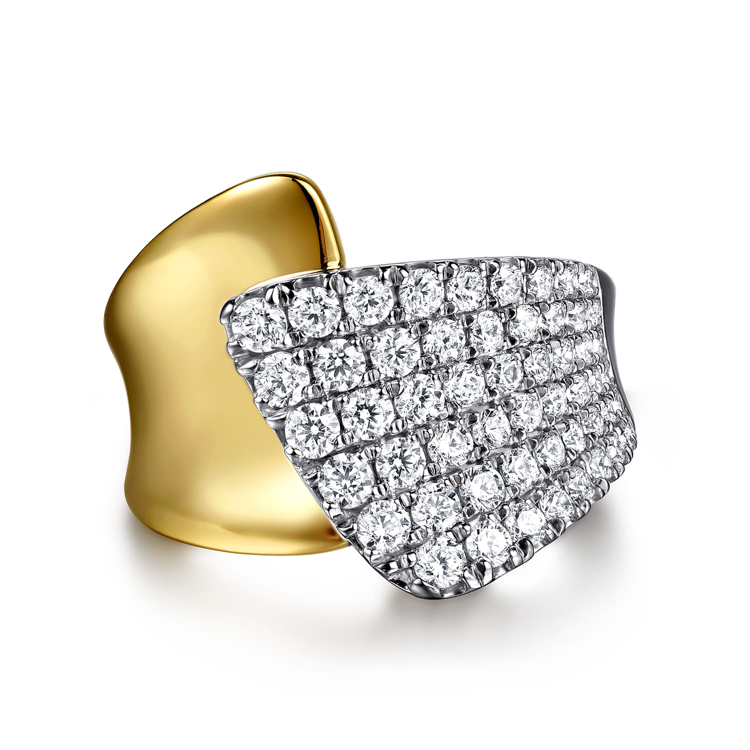 14K White  Yellow Gold Graduating Diamond Bypass Ring - 1.05 ct - Shot 1