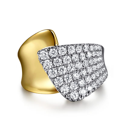 14K White  Yellow Gold Graduating Diamond Bypass Ring