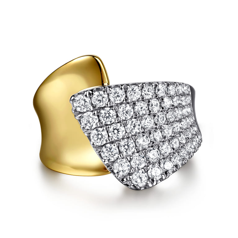 14K White  Yellow Gold Graduating Diamond Bypass Ring - 1.05 ct - Shot 1